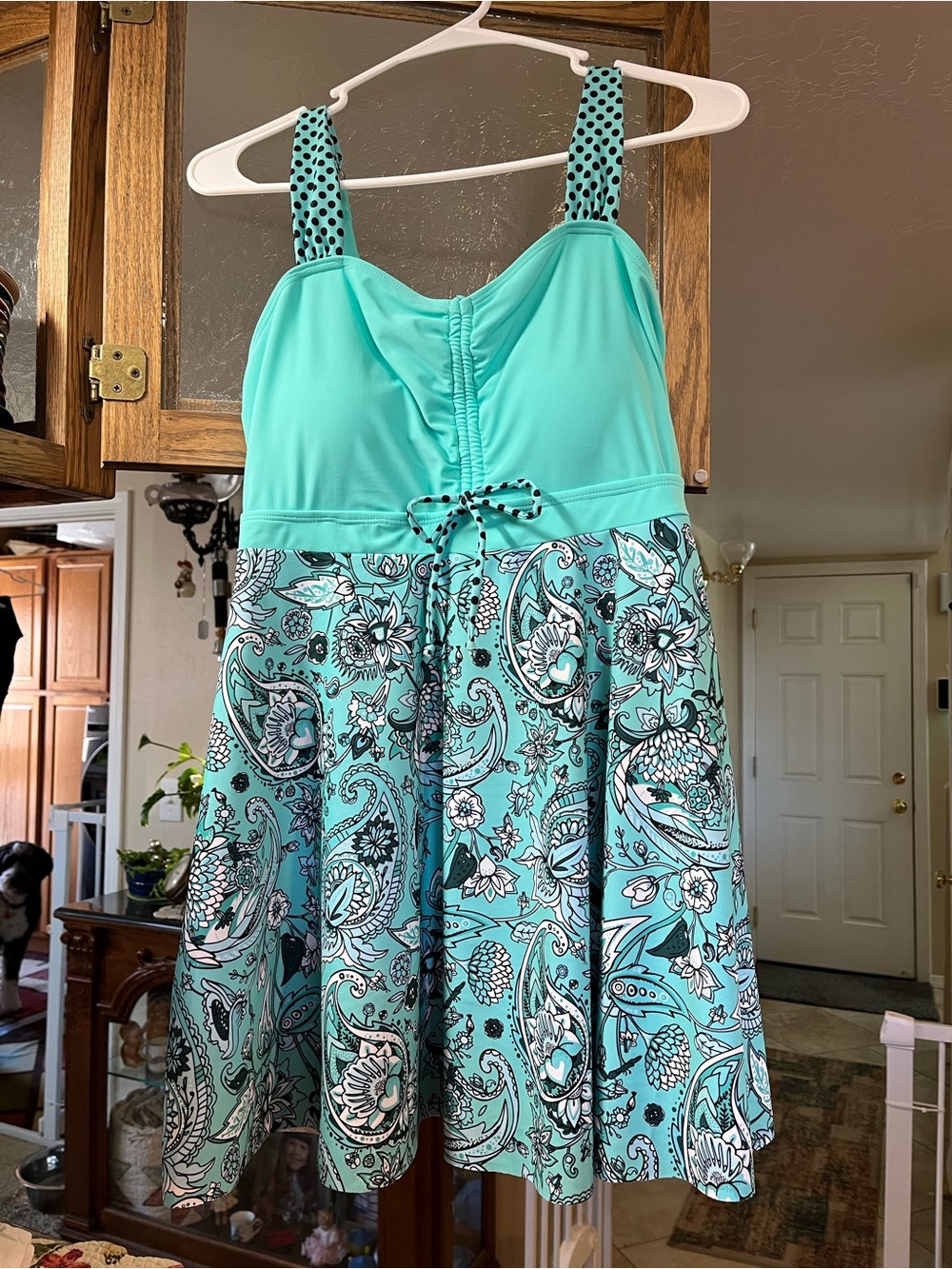 Adorable Aqua Floral Paisley Swim Dress
